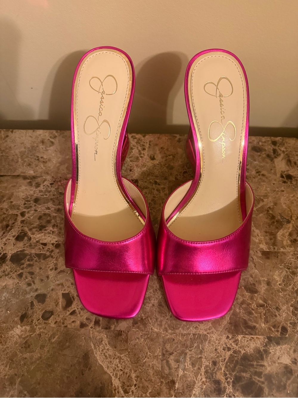 Jessica Simpson Metallic Hot Pink Slide Mules